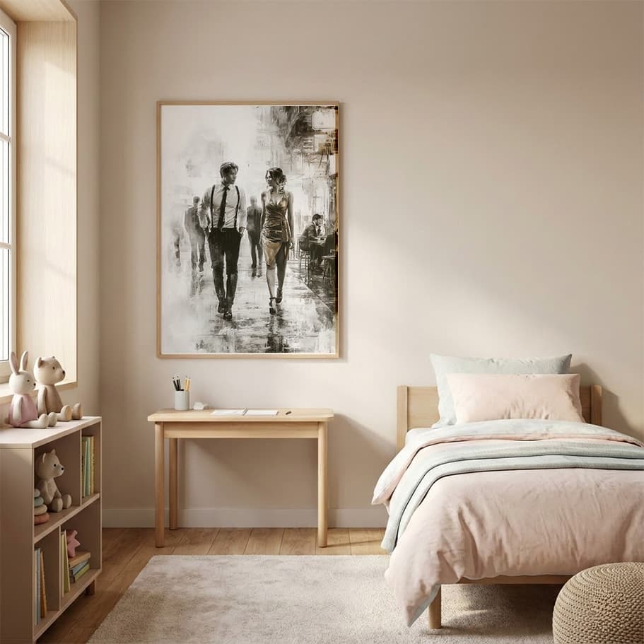 Şehirde Yürüyen Çift Duvar Posteri