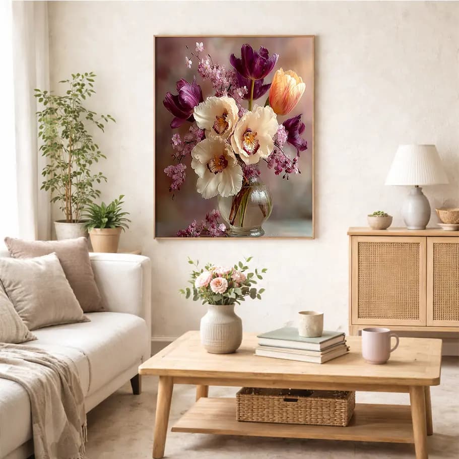 Orkide ve Lale Çiçek Buketi Tablo | Vazo Çiçek Poster