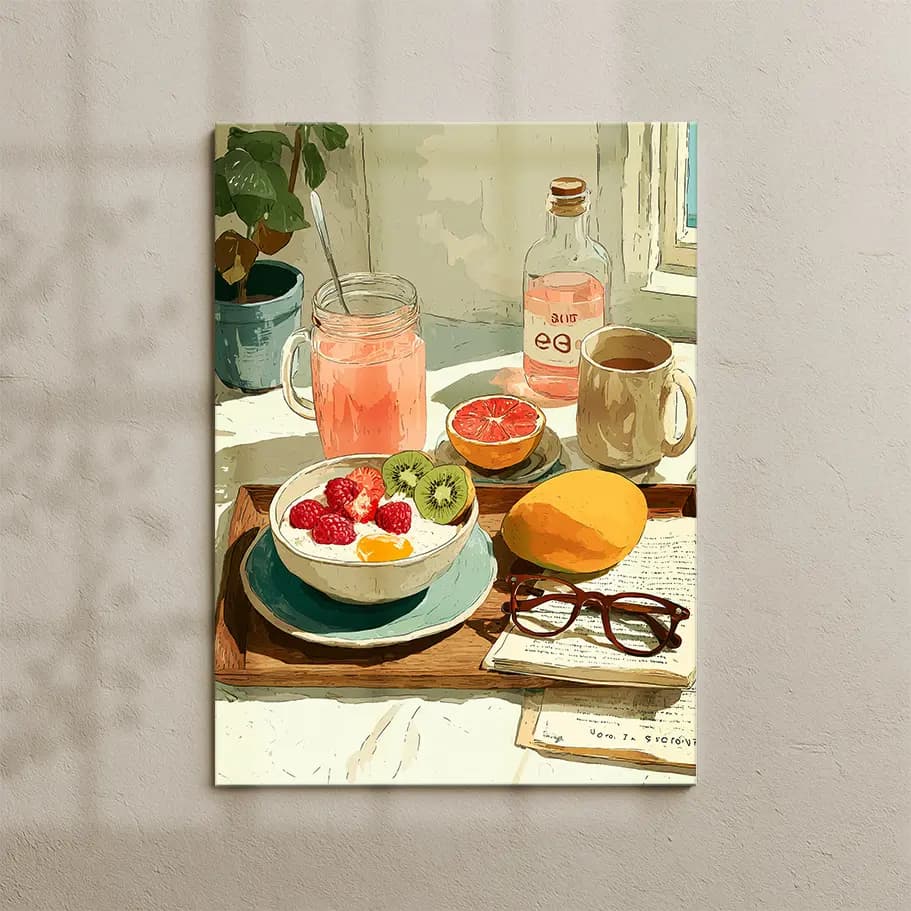 Smoothie, Kitap ve Kahve Temalı Modern Mutfak Posteri