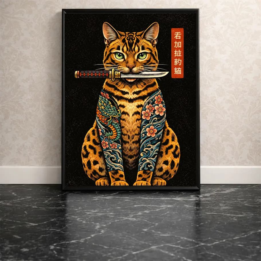 Katana’lı Dövmeli Kedi Posteri