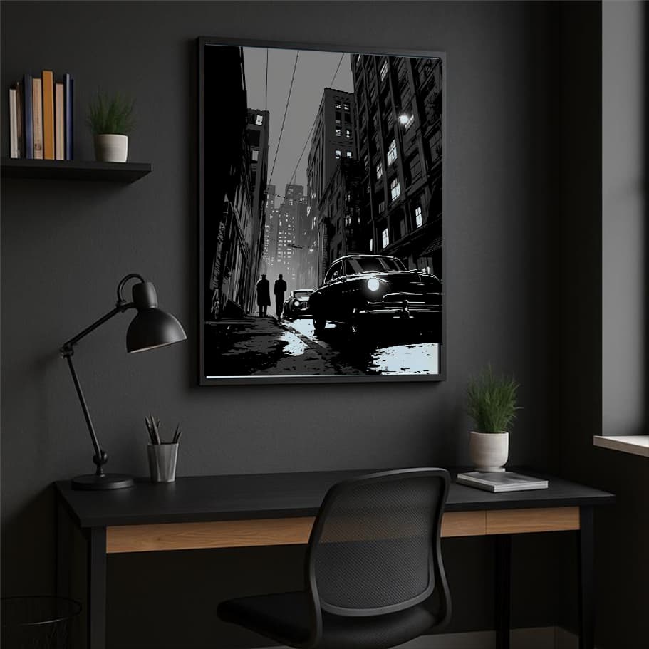 Siyah Beyaz Retro Araba Duvar Posteri