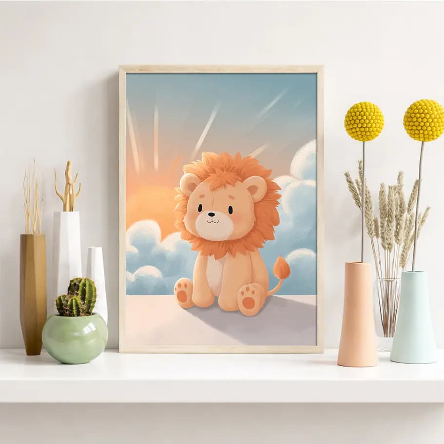 Aslan Burcu Poster – Sevimli Leo İllüstrasyon Duvar Dekoru