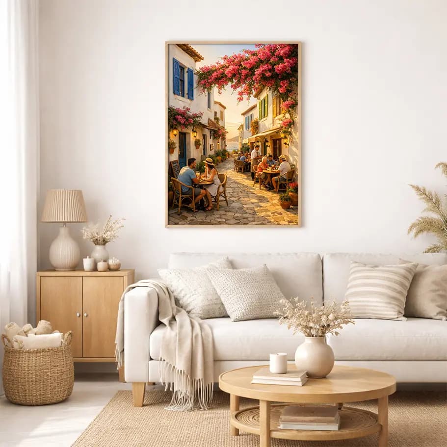 Ege’de Begonvilli Sokak Kafesi Posteri | Gün Batımı