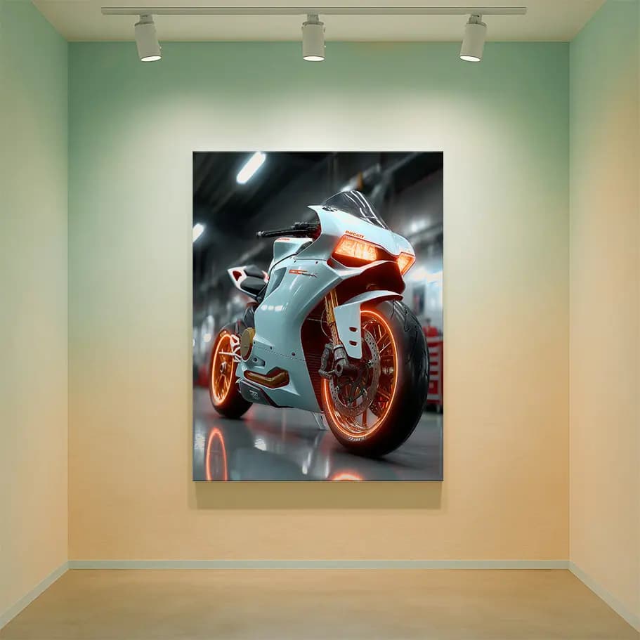 Beyaz Ducati Spor Motosiklet Posteri