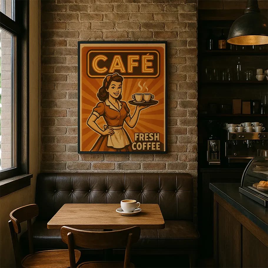 Retro Kafe ve Kahve Posteri