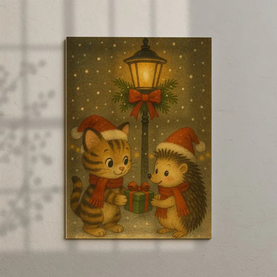 Sevimli Kedi ve Kirpi Posteri