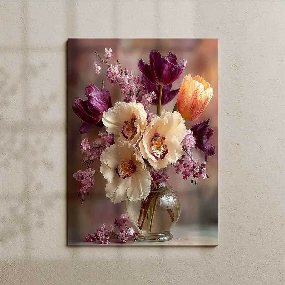 Orkide ve Lale Çiçek Buketi Tablo | Vazo Çiçek Poster