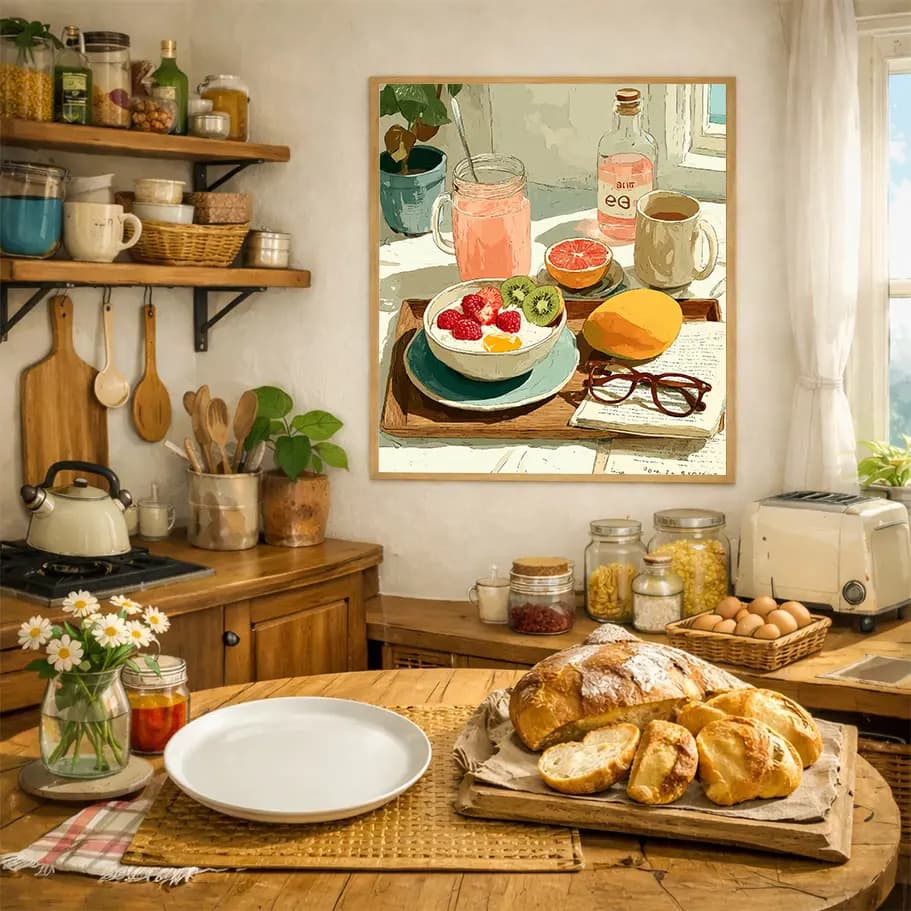 Smoothie, Kitap ve Kahve Temalı Modern Mutfak Posteri