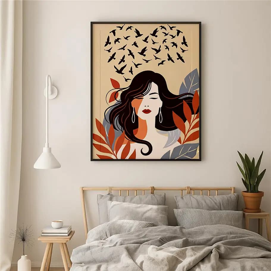 Kuş Kalpli Kadın İllüstrasyonu