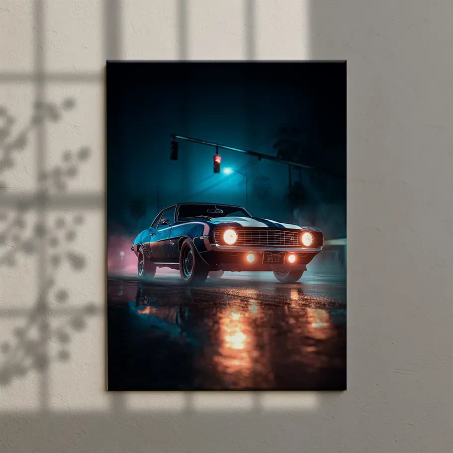 Islak Asfaltta Klasik Amerikan Arabası Posteri