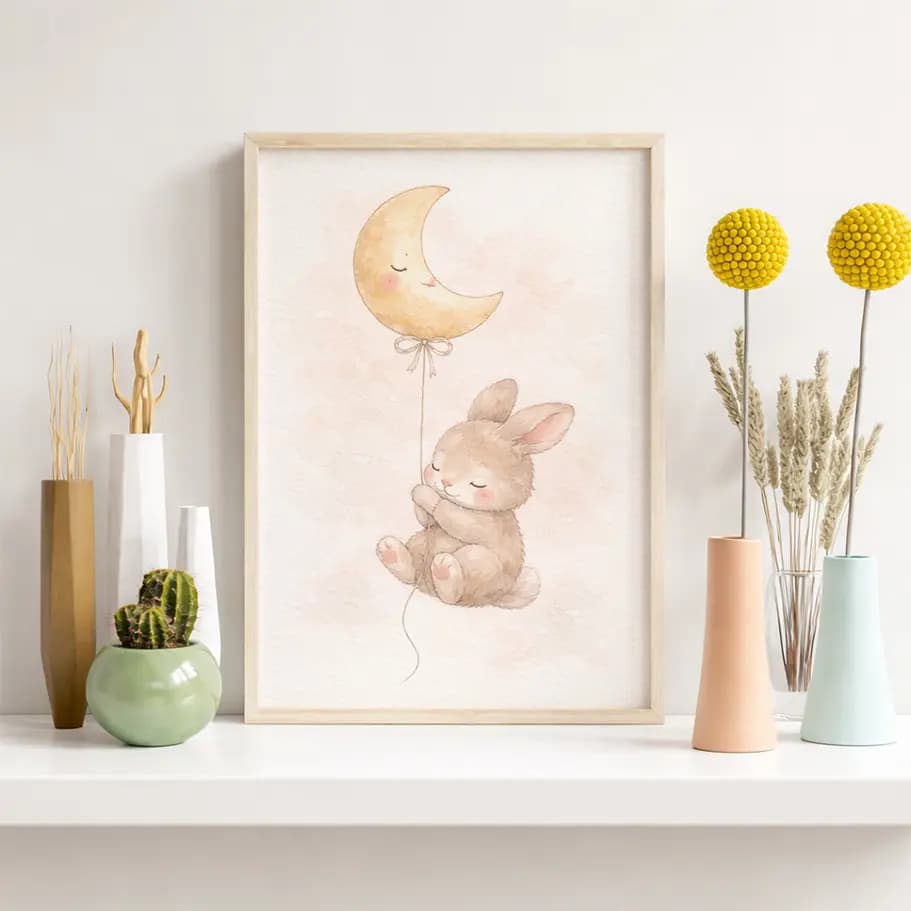 Ay Balonlu Sevimli Tavşan Posteri