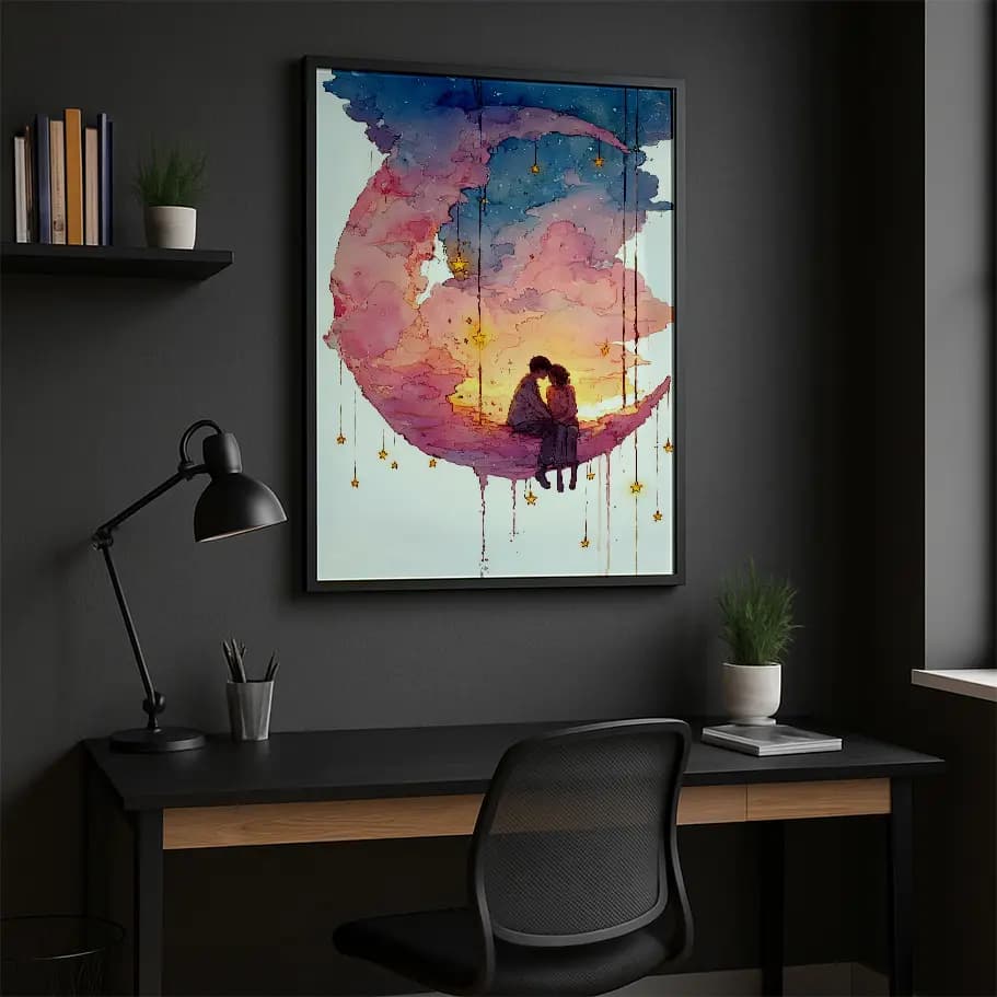 Romantik Ay ve Yıldızlar İllüstrasyonu