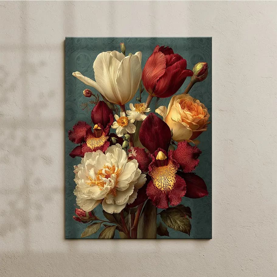 Vintage Çiçek Buketi Poster | Lale, Şakayık ve Orkide Tablo