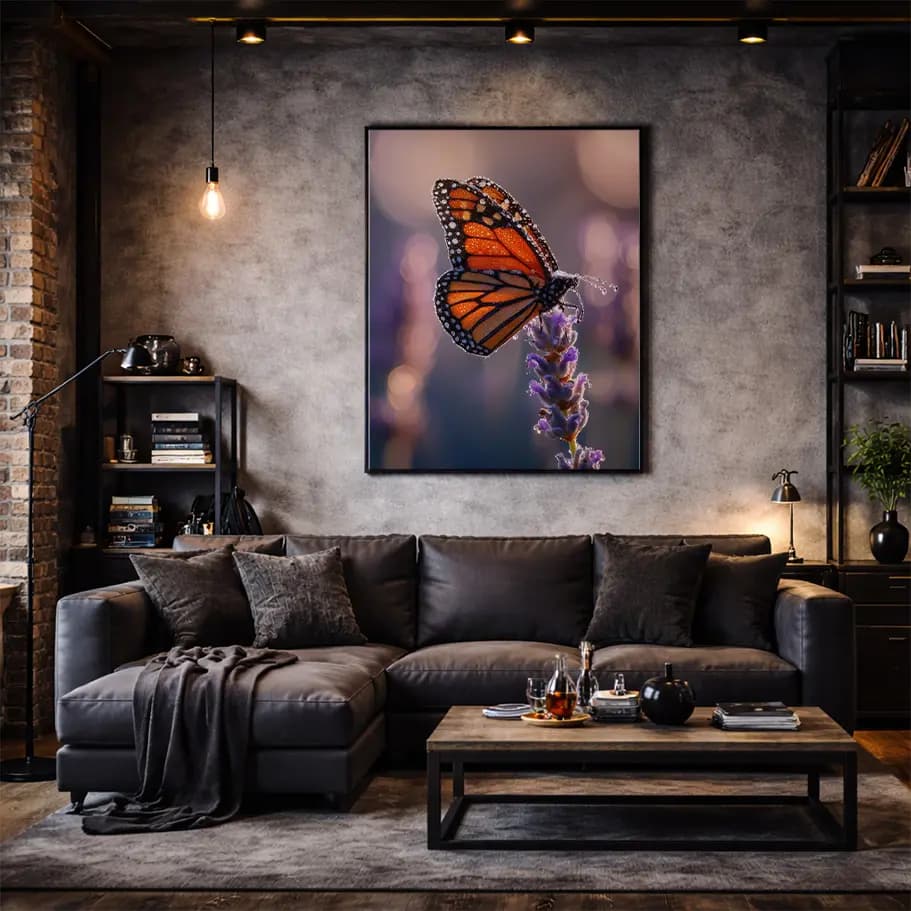 Monarch Kelebek ve Mor Çiçek Poster