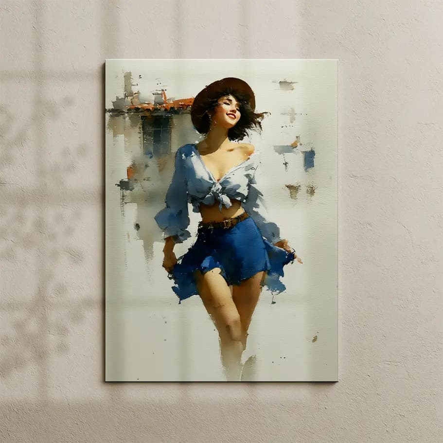 Şapkalı Kadın Suluboya Posteri 