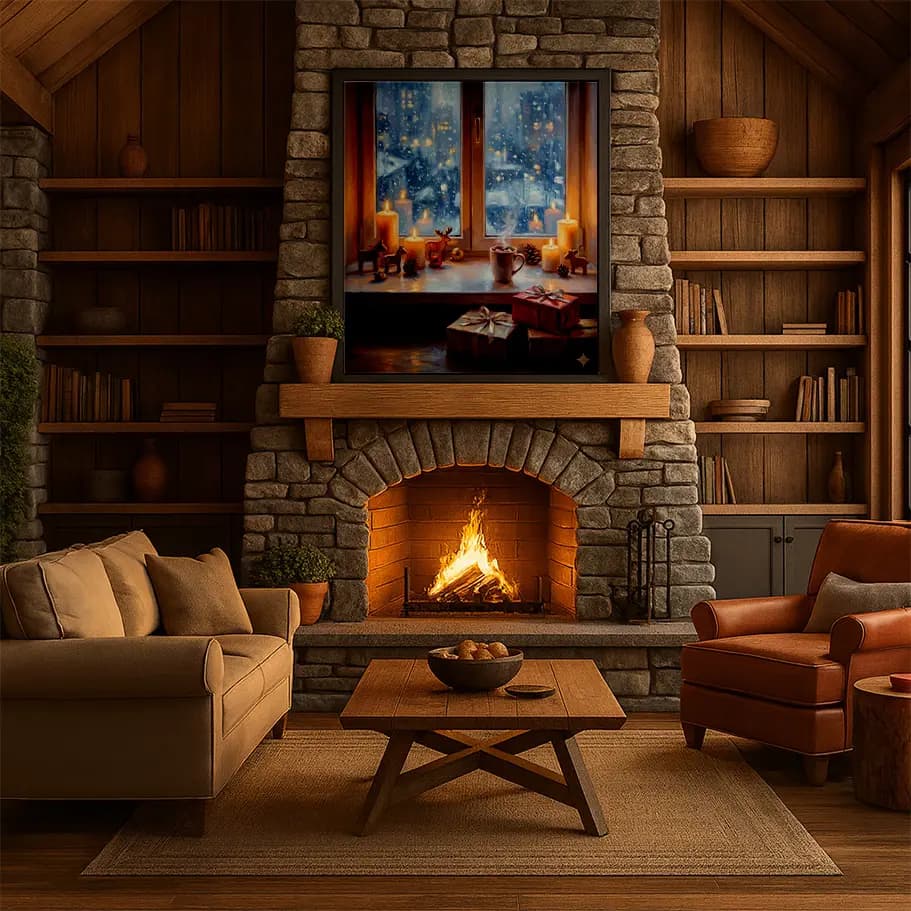 Kış Manzaralı Pencere ve Mumlar