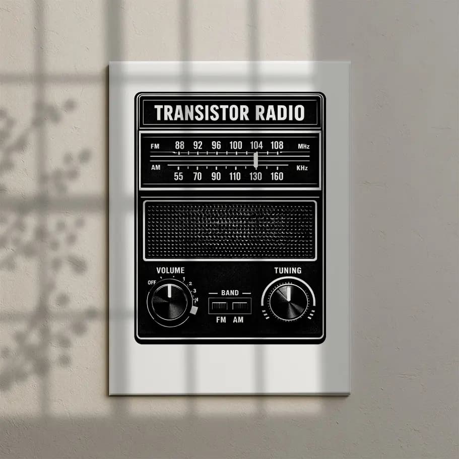Retro Transistör Radyo Siyah Beyaz Poster