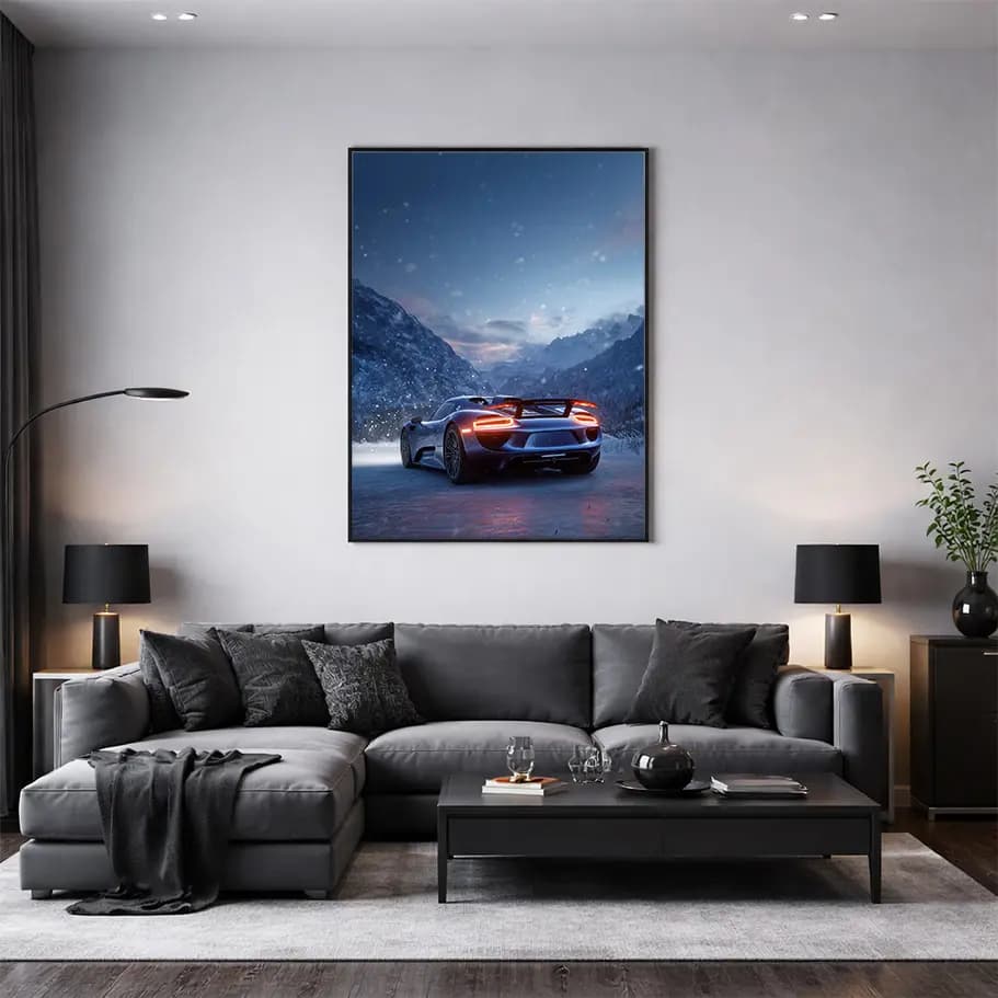 Karlı Dağ Yolunda Porsche 918 Spyder Poster