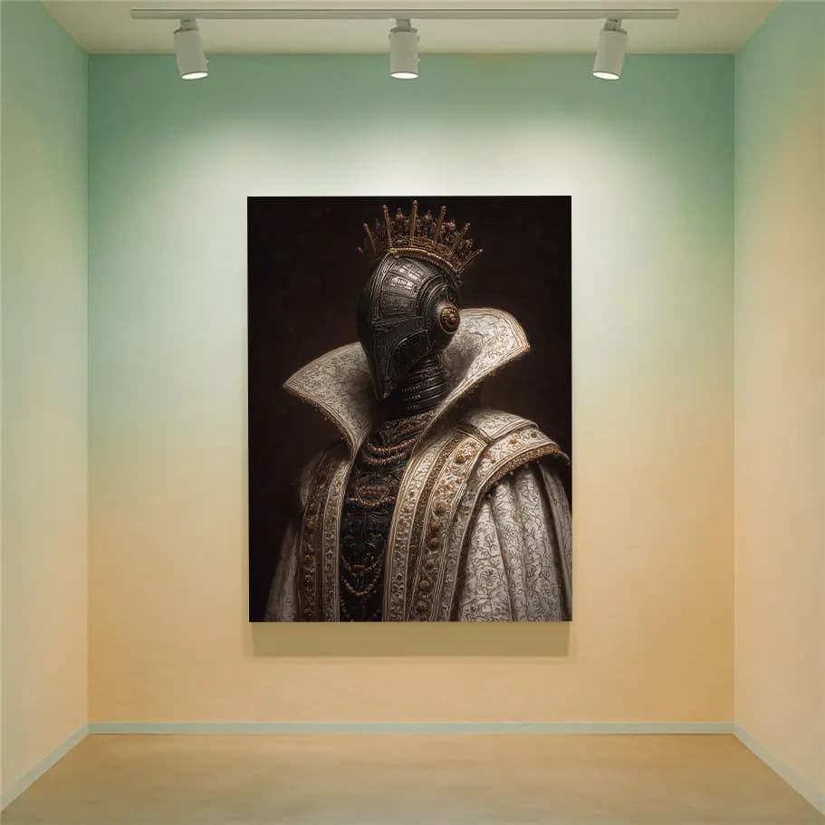 Taçlı Robot Kral Yağlı Boya Poster