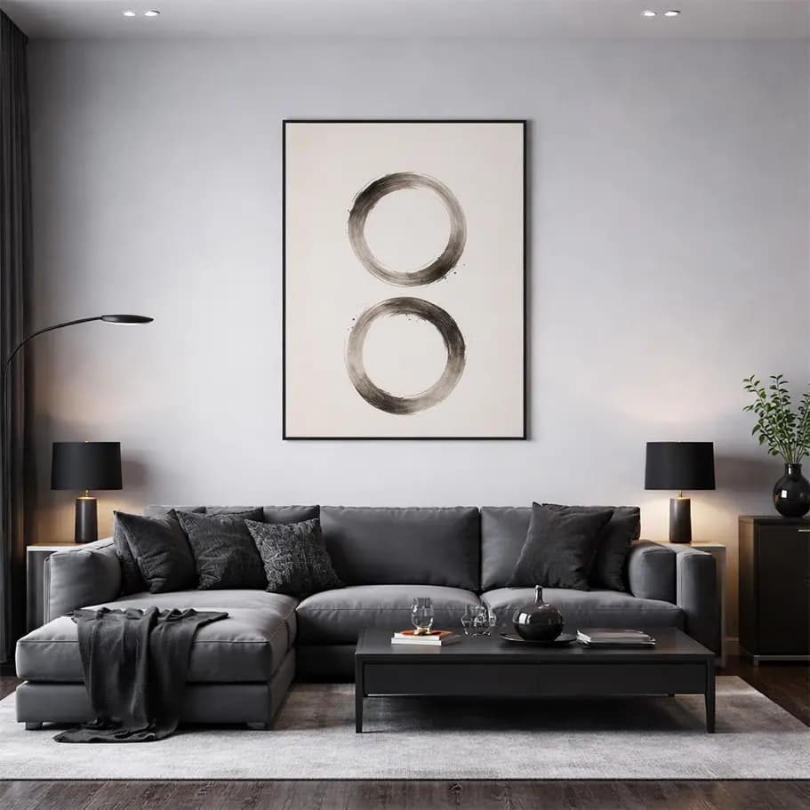 Minimal Soyut Poster: Bej Zeminde Fırça Darbesi Daireler