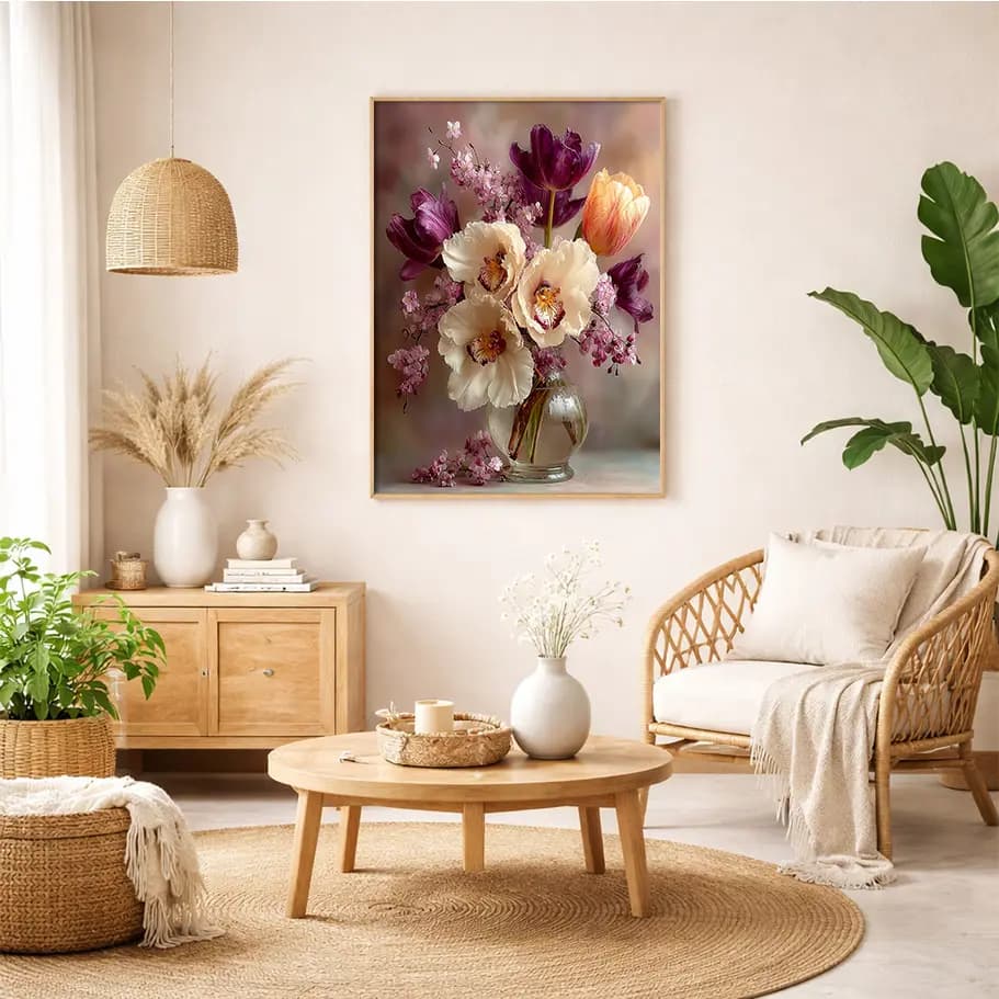 Orkide ve Lale Çiçek Buketi Tablo | Vazo Çiçek Poster