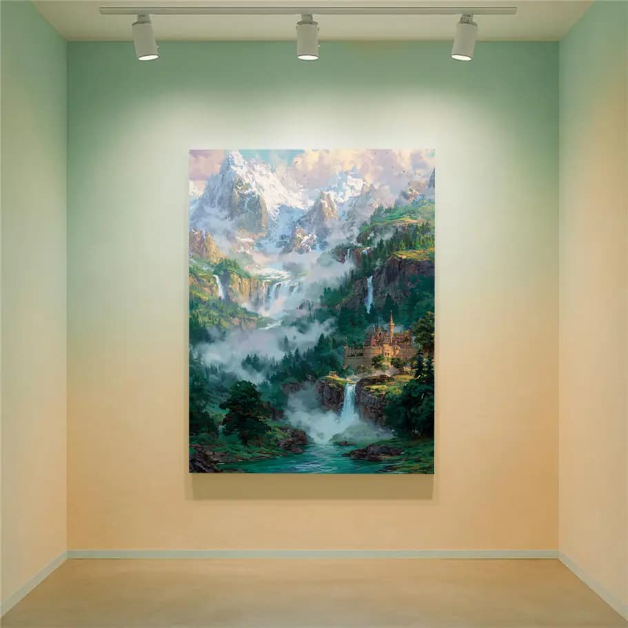 Şelaleli Dağlar ve Şato Manzarası Posteri