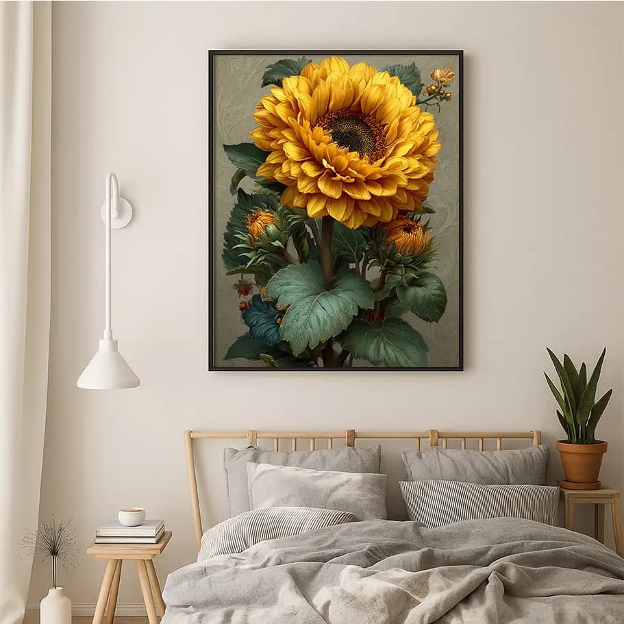 Sarı Ayçiçeği Poster Tablo | Vintage Botanik Duvar Dekoru