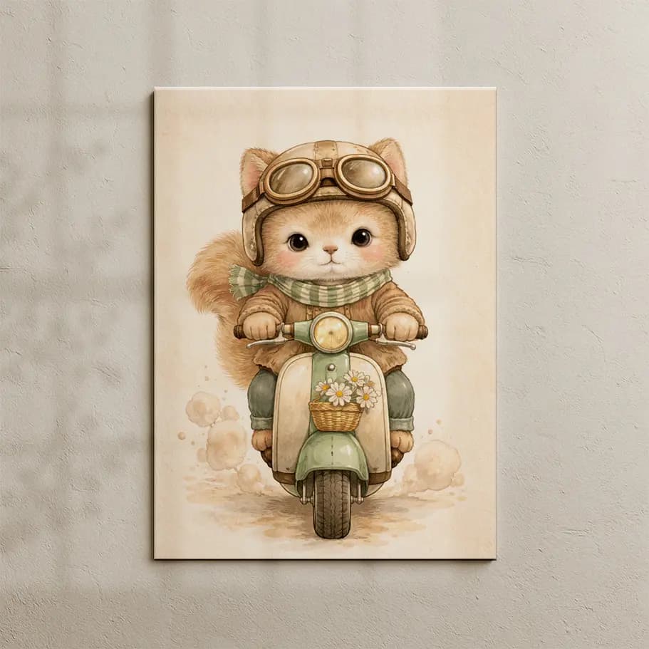 Sevimli Scooterlı Kedicik Poster 