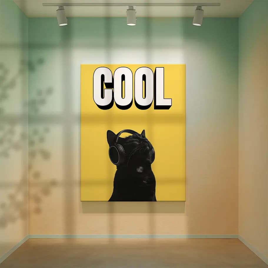 Cool Kulaklıklı Siyah Kedi Poster