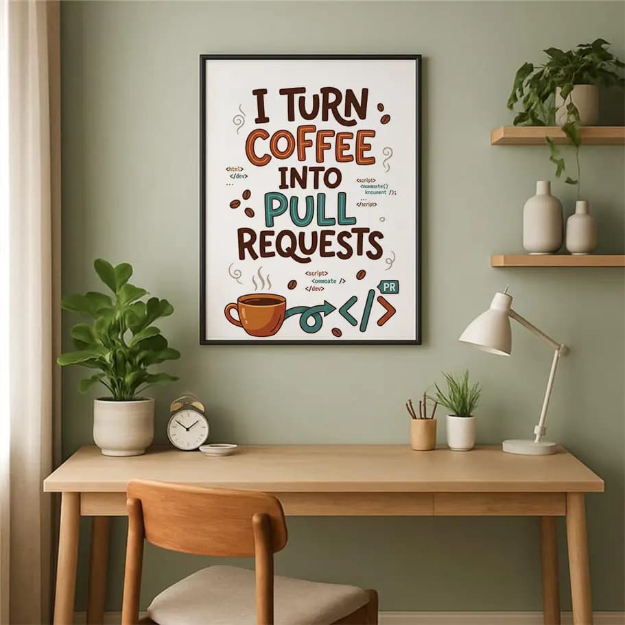 Yazılımcı Kahve ve Kodlama Temalı Poster