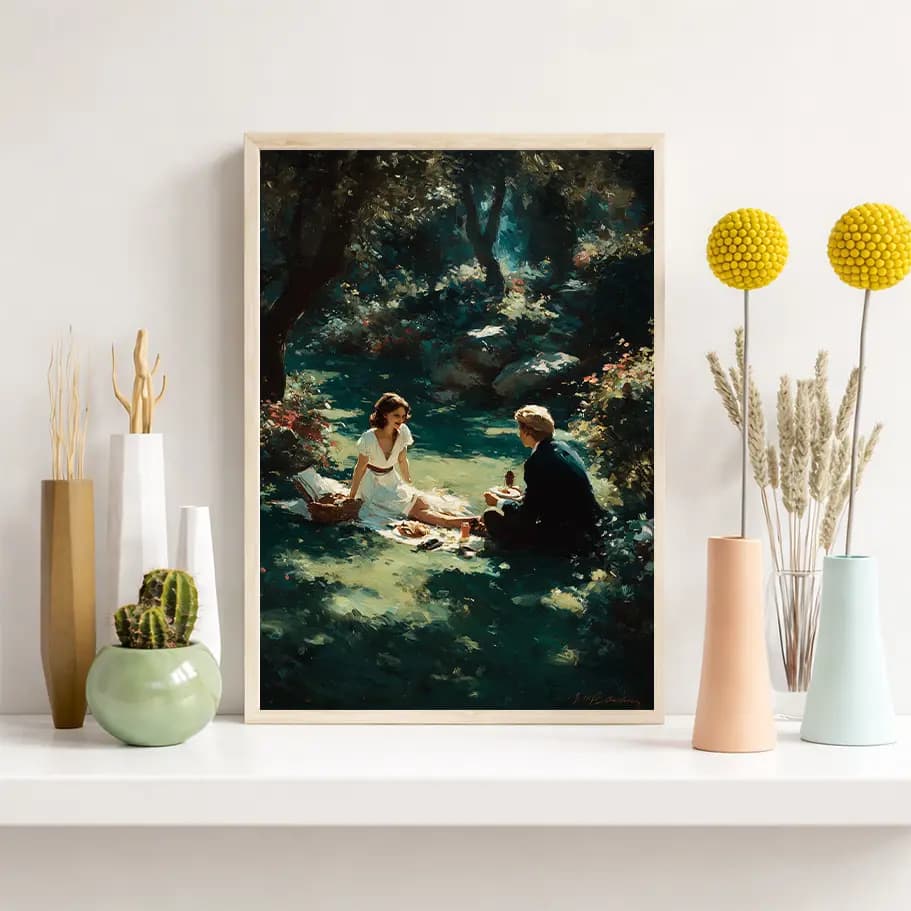Romantik Piknik Sahnesi Yağlı Boya Tablo