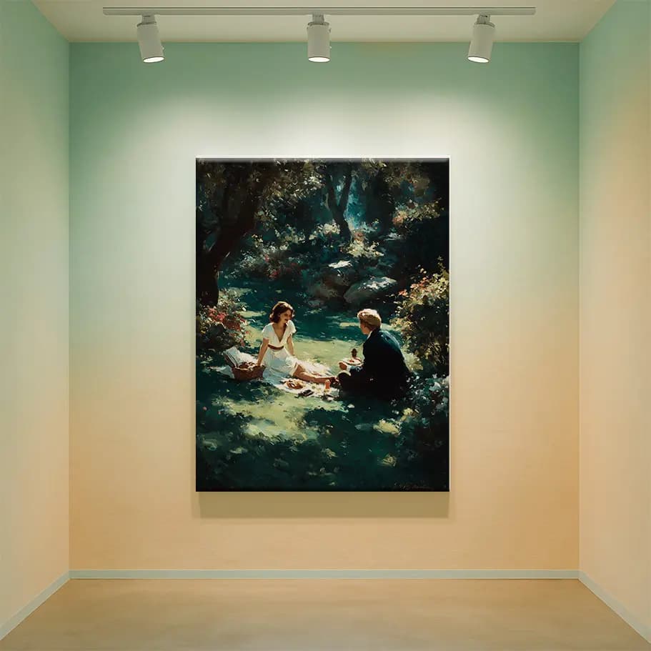 Romantik Piknik Sahnesi Yağlı Boya Tablo