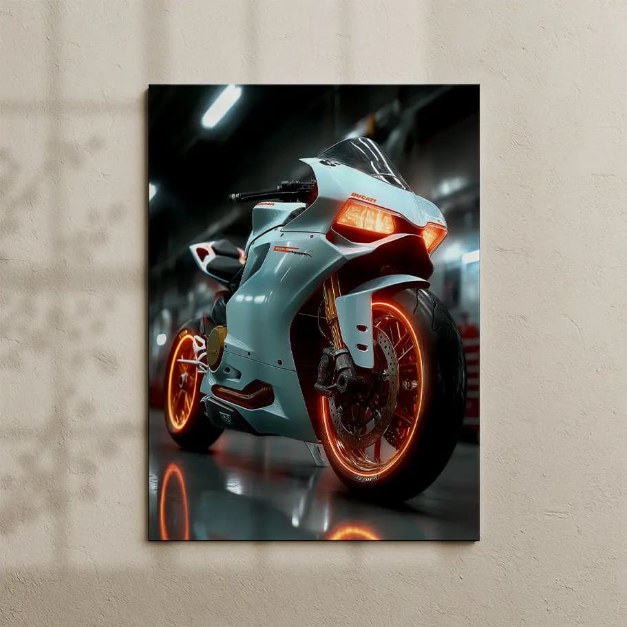 Beyaz Ducati Spor Motosiklet Posteri