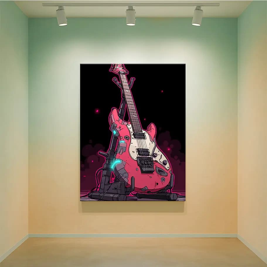 Neon Cyberpunk Elektro Gitar Poster | Rock Duvar Dekoru