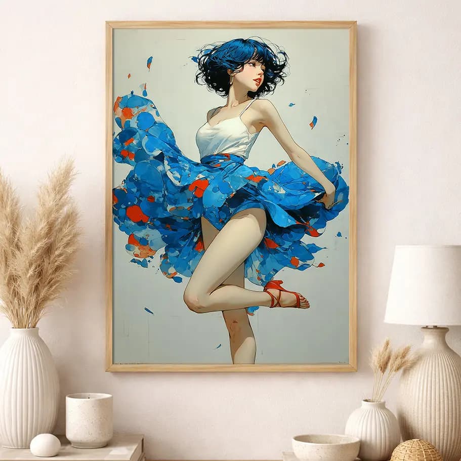 Dans Temalı Modern Kadın Figürlü Poster Tablo | Mavi Sanatsal Duvar Dekoru