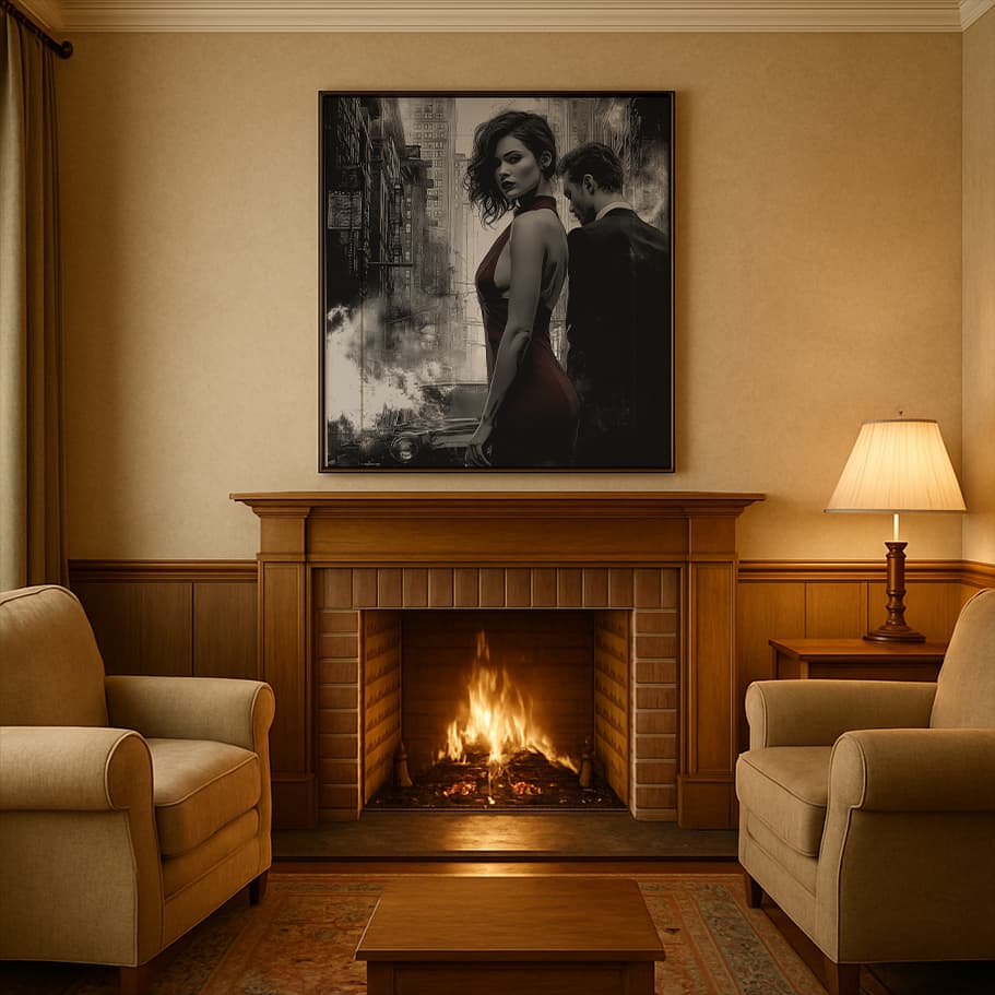 Siyah Beyaz Kırmızı Vurgulu Noir Çift Tablosu