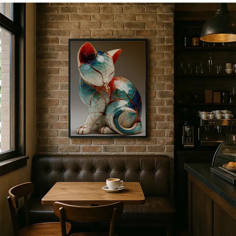 Kintsugi Stil Seramik Kedi Posteri