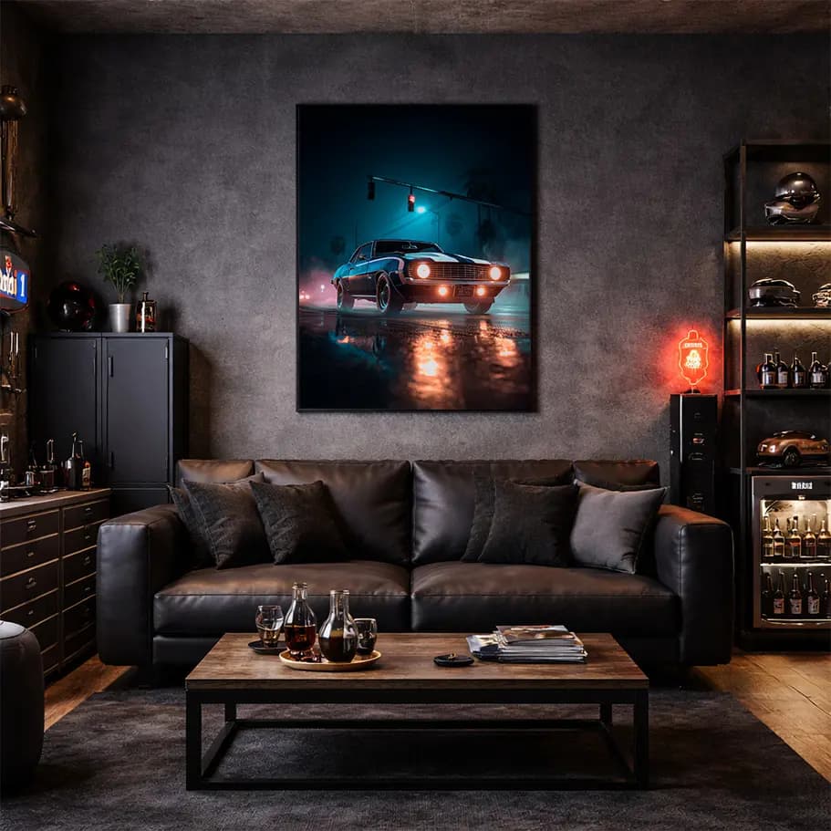 Islak Asfaltta Klasik Amerikan Arabası Posteri