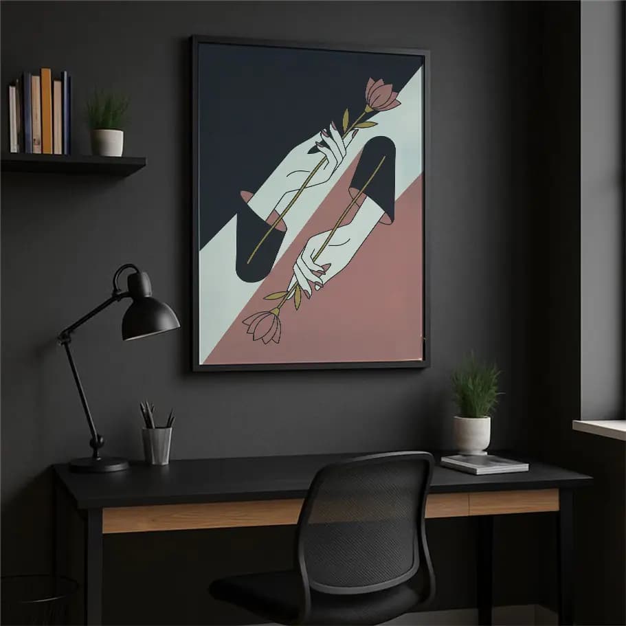Minimal Çiçek Tutan Eller Posteri