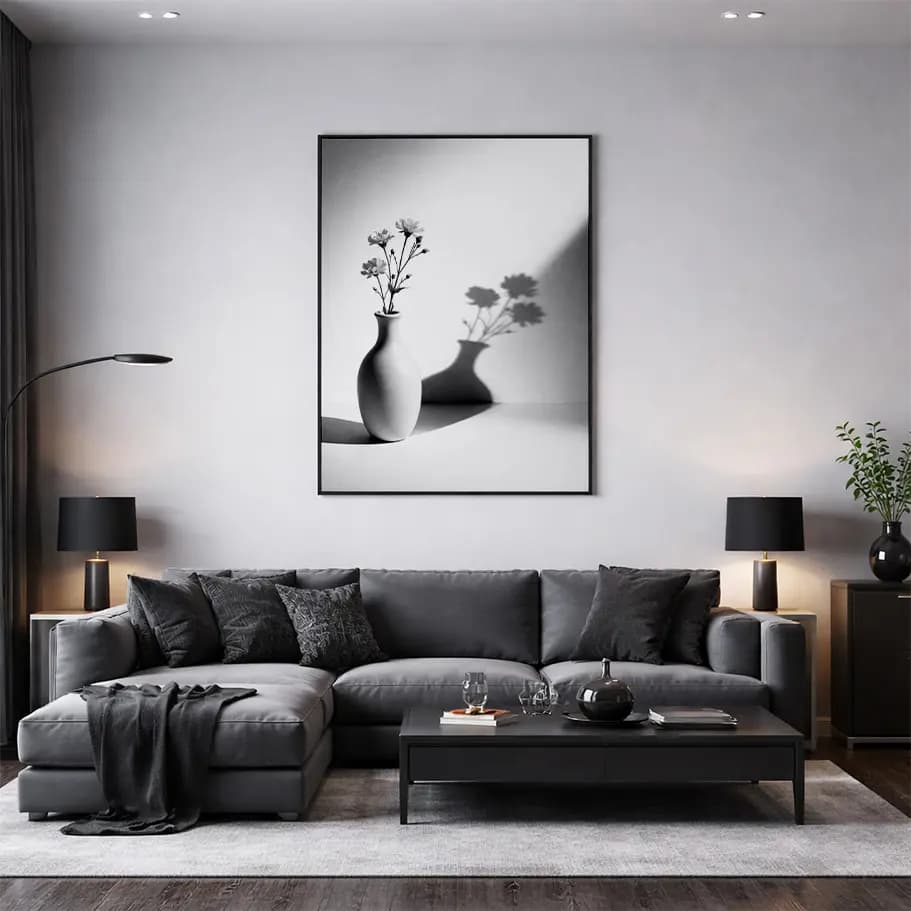 Siyah Beyaz Vazo Çiçek Posteri