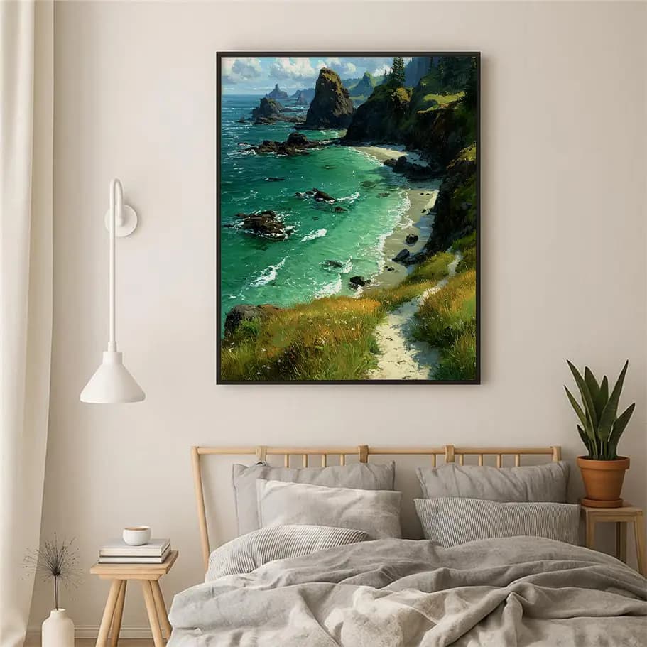 Turkuaz Deniz Kayalık Sahil Posteri