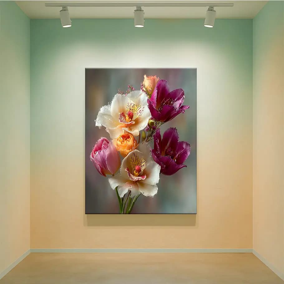 Orkide & Lale Çiçek Buketi Poster | Soft Floral Duvar Tablosu