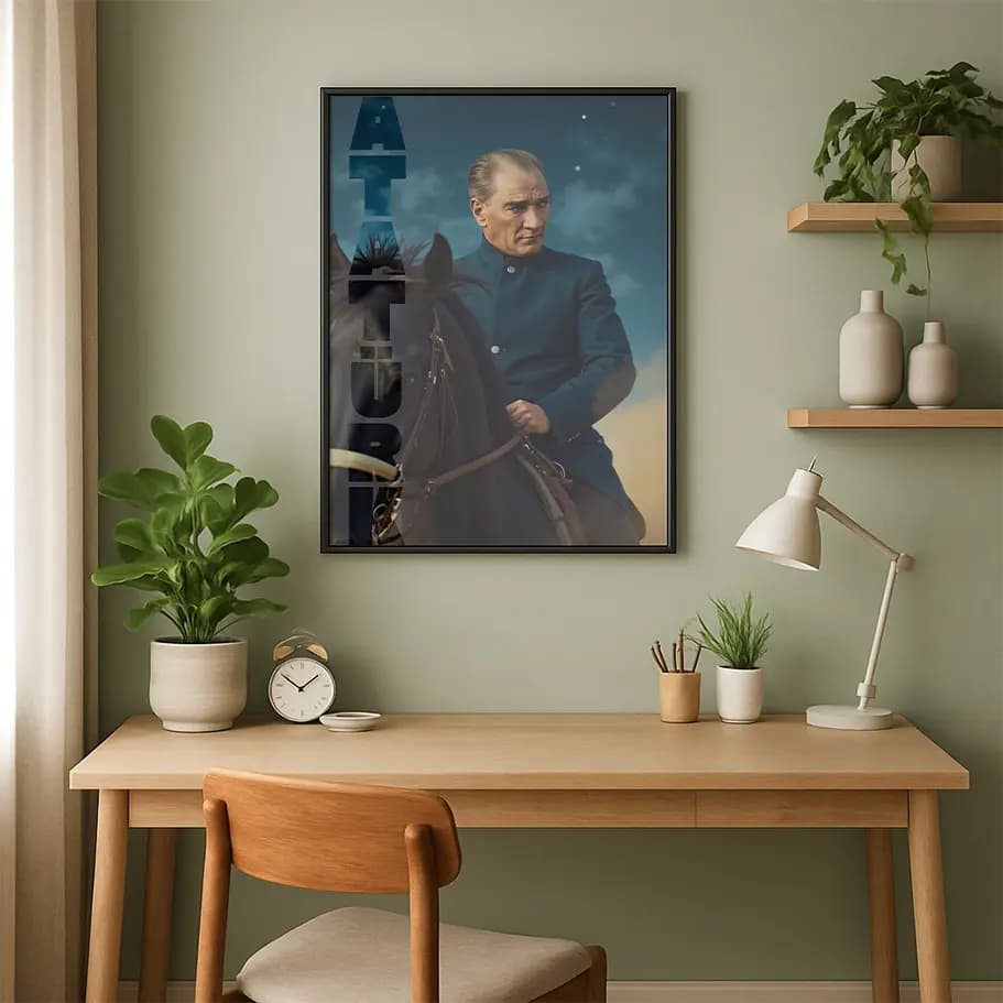 Atatürk Yazılı At Üzerinde Portre Poster