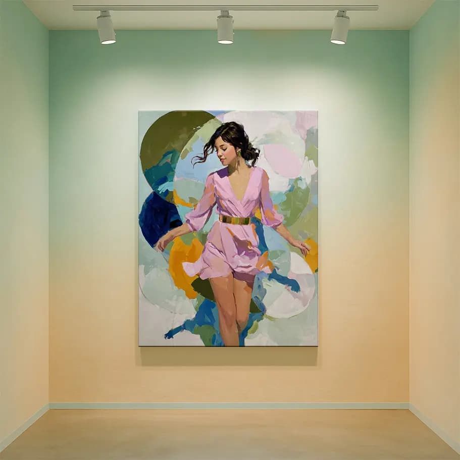 Pembe Elbiseli Kadın Tablosu