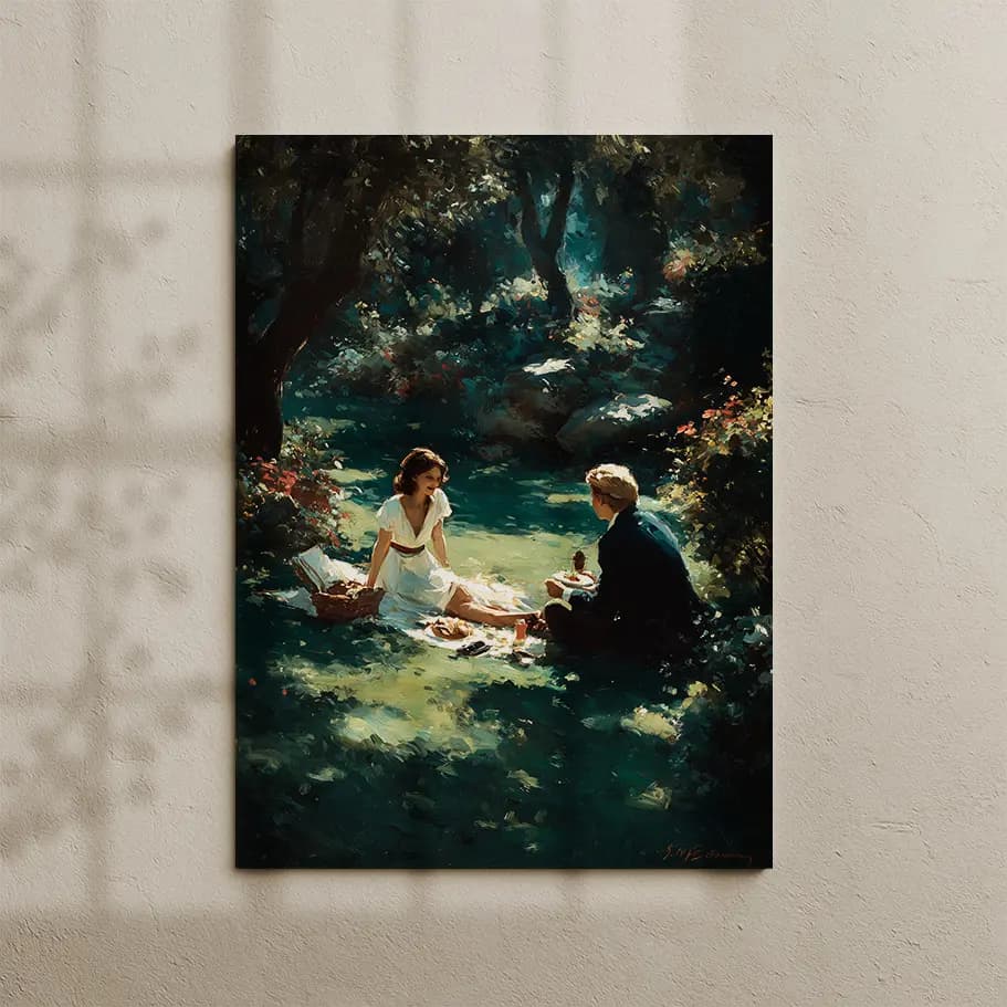 Romantik Piknik Sahnesi Yağlı Boya Tablo