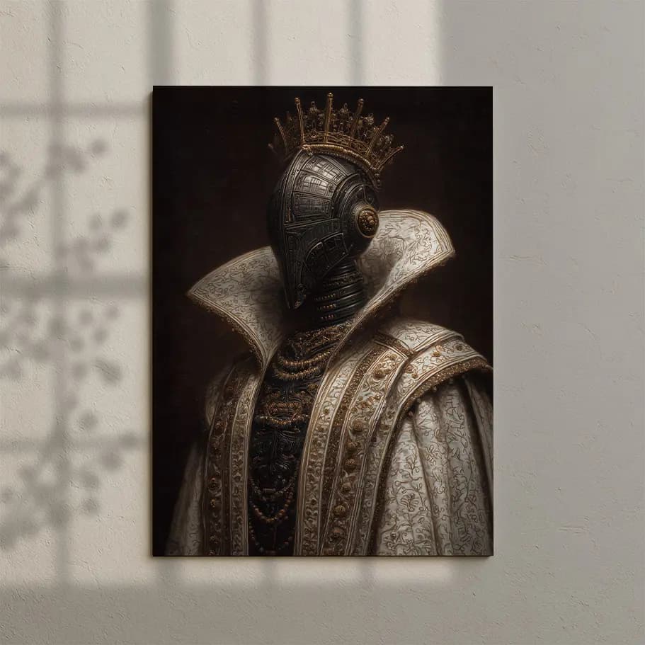 Taçlı Robot Kral Yağlı Boya Poster