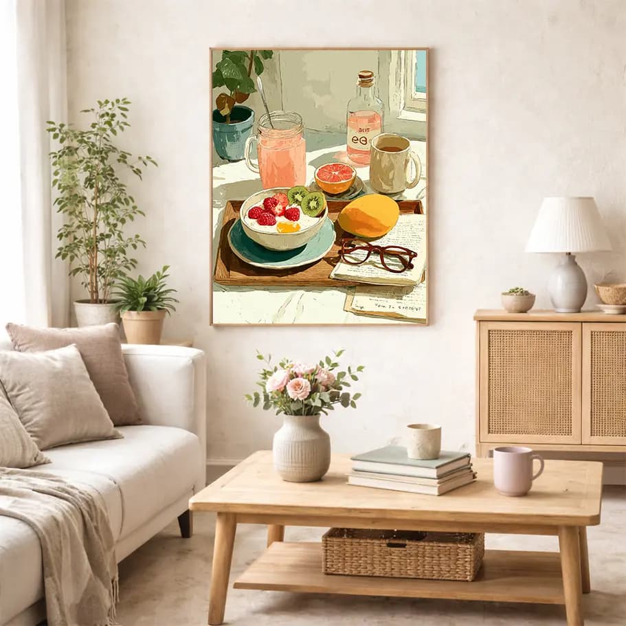 Smoothie, Kitap ve Kahve Temalı Modern Mutfak Posteri