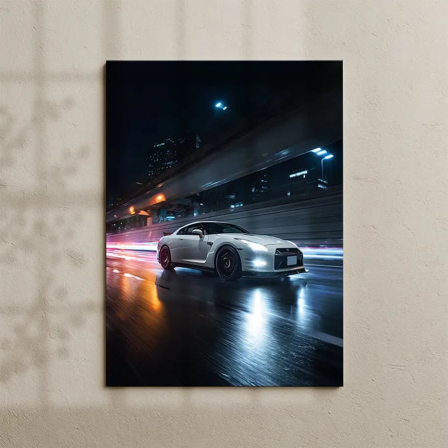 Nissan GT-R R35 Gece Tokyo Otoyolu Poster