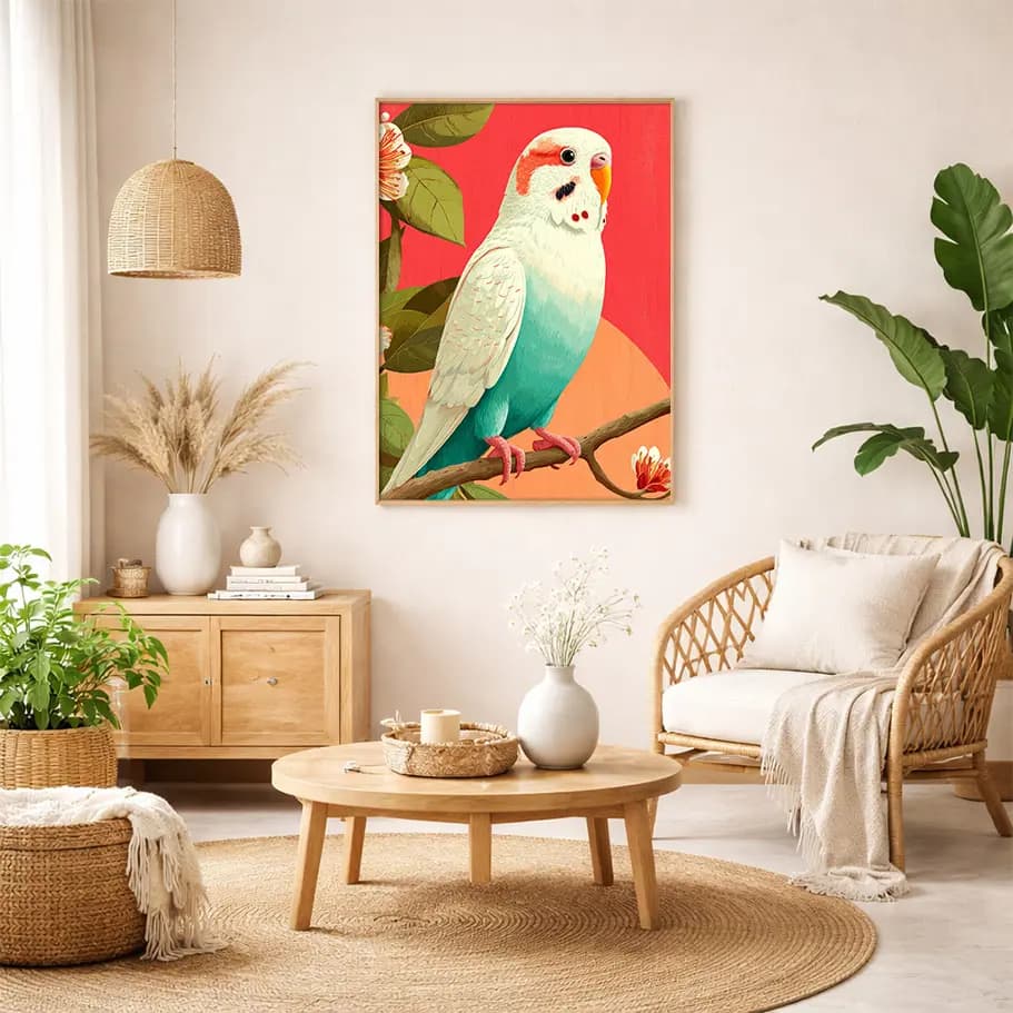 Muhabbet Kuşu Posteri | Tropikal İllüstrasyon Duvar Dekoru