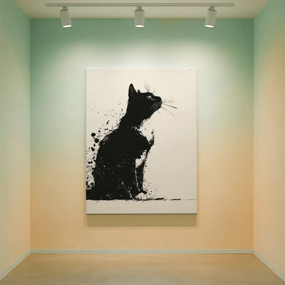 Mürekkep Efektli Minimal Kedi Poster